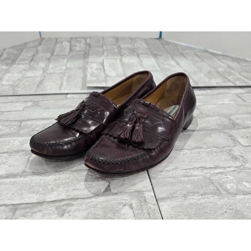 Johnston Murphy Men's Red Brown Leather Tassel Slip On Shoes Size 11 150834‎